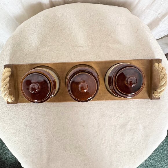 Armbee San Francisco Mini-Crock Pots Lidded With Wooden Carrier - Picture 8 of 9